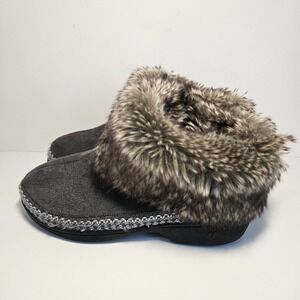 Isotoner Womens Grey Faux Suede Fur Trim Slipper Boots Size 6.5-7 37